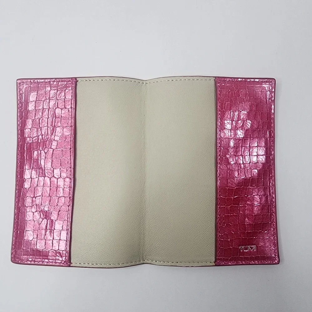 TUMI Crockadile Print Hot Pink Leather Travel Wallet Passport Cover Organizer